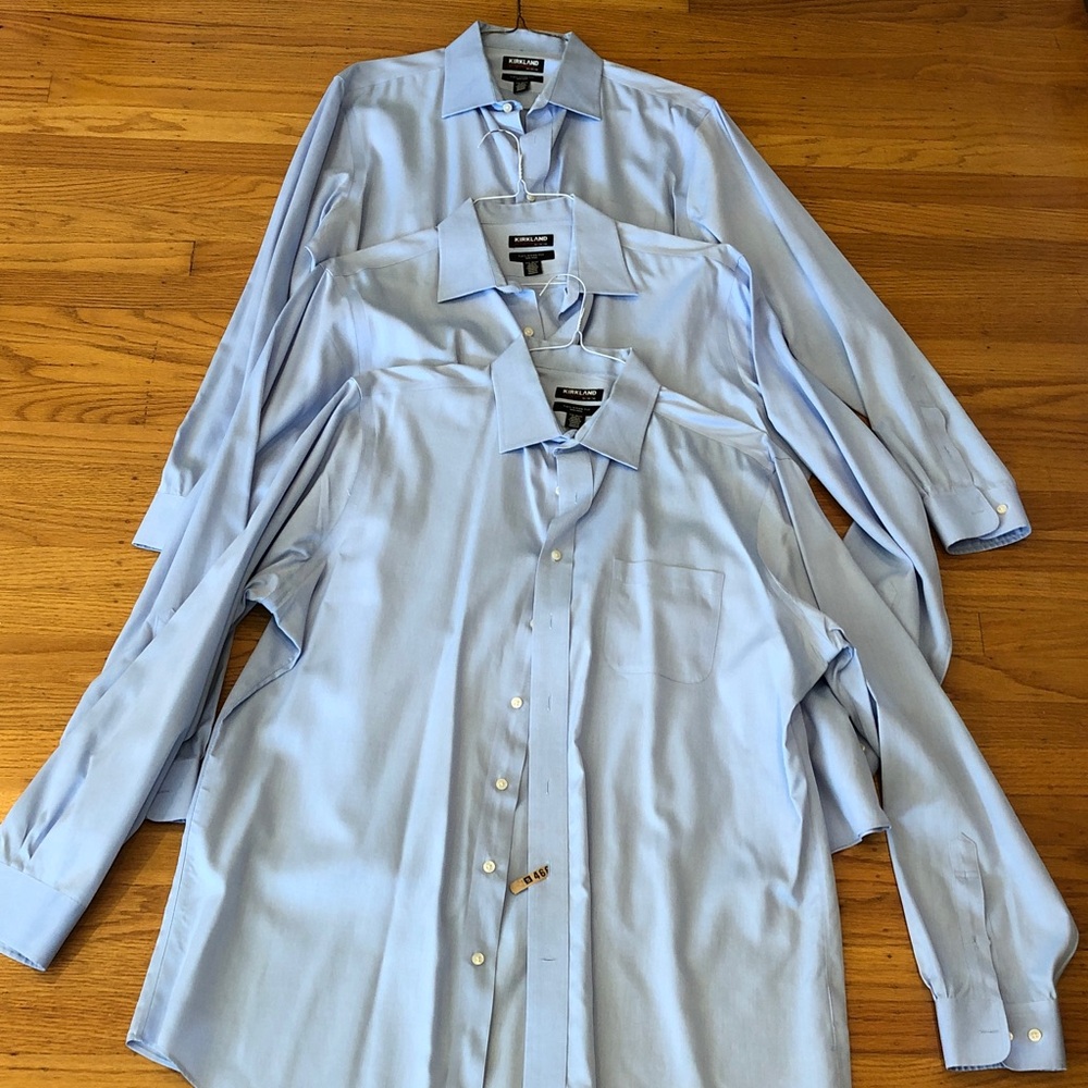 Kirkland Signature Light Blue Men's Dress Shirts - Set of 3, 17.5 36/37